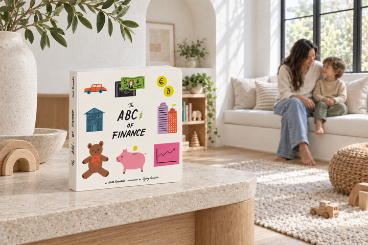 The ABC$ of Finance on a console in a bright family reading space